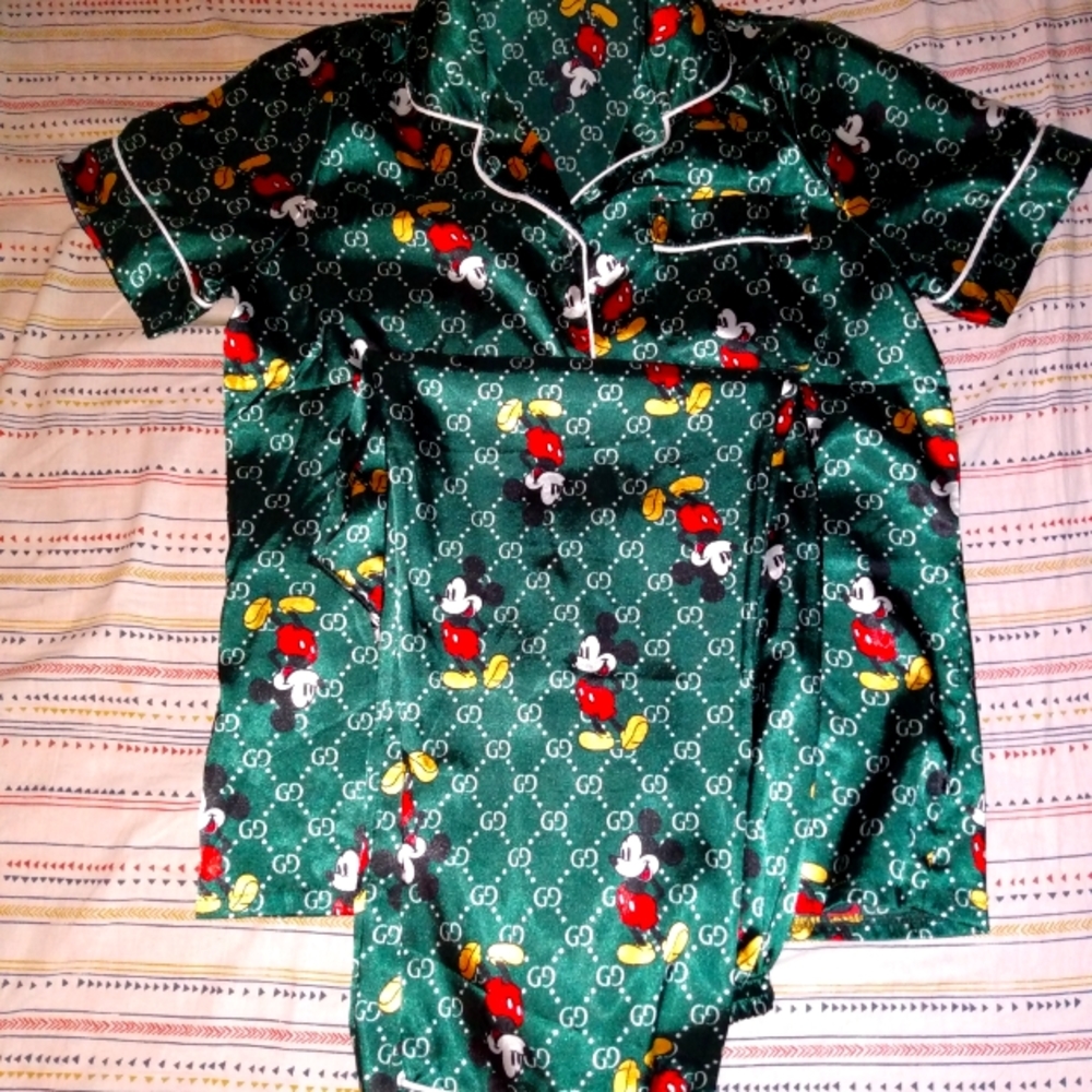 Mickey Mouse green satin pj's
